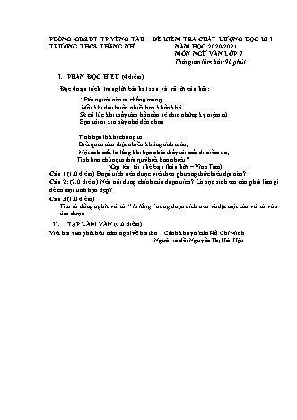 Đề kiểm tra chất lượng Học kì 1 Ngữ văn 7 - Năm học 2020-2021 - Trường THCS Thắng Nhì (Có hướng dẫn chấm)