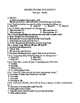 Đề kiểm tra Học kì 1 Lịch sử 9 (Có đáp án)