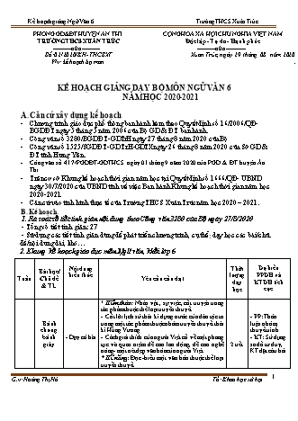 Kế hoạch giảng dạy Ngữ văn 6 theo CV3280 - Năm học 2020-2021 - Trường THCS Xuân Trúc