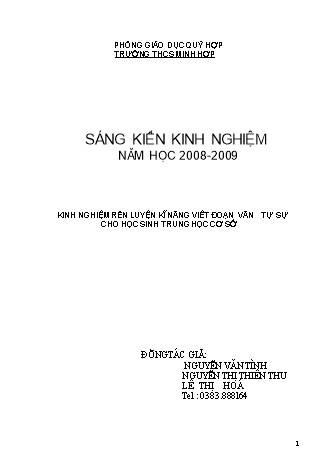 Sáng kiến kinh nghiệm Rèn luyện kĩ năng viết đoạn văn tự sự cho học sinh Trung học Cơ sở