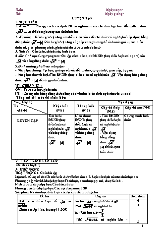 Giáo án phát triển năng lực Đại số 9 theo CV3280 - Tiết 3: Luyện tập