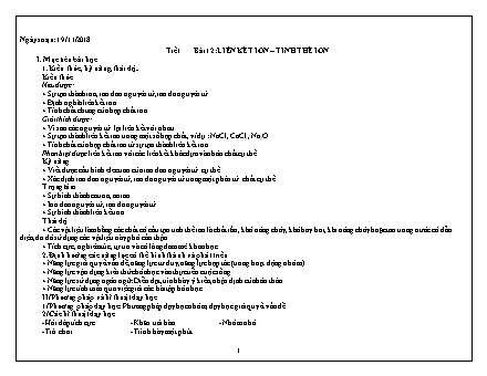 Giáo án phát triển năng lực Hóa học 10 theo CV3280 - Bài 12: Liên kết ion. Tinh thể ion - Năm học 2018-2019