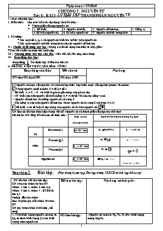 Giáo án phát triển năng lực Hóa học 10 theo CV3280 - Tiết 6, Bài 3: Luyện tập thành phần nguyên tử - Năm học 2018-2019