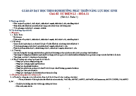 Giáo án phát triển năng lực Hóa học 11 theo CV3280 - Tiết 3+4, Bài 1: Sự điện li