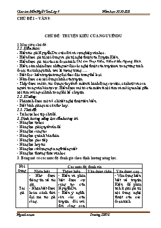 Giáo án phát triển năng lực Ngữ văn 9 theo CV3280 - Chủ đề: Truyện Kiều của Nguyễn Du - Năm học 2020-2021