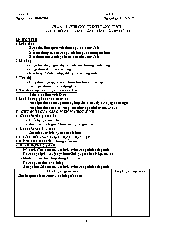 Giáo án phát triển năng lực Tin học 7 theo CV3280 - Tiết 1+2, Bài 1: Chương trình bảng tính là gì? - Năm học 2020-2021