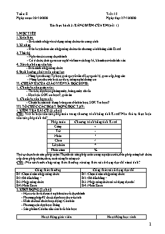 Giáo án phát triển năng lực Tin học 7 theo CV3280 - Tiết 15, Bài thực hành 3: Bảng điểm của em (Tiết 1) - Năm học 2020-2021