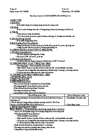 Giáo án phát triển năng lực Tin học 7 theo CV3280 - Tiết 16, Bài thực hành 3: Bảng điểm của em (Tiết 2) - Năm học 2020-2021