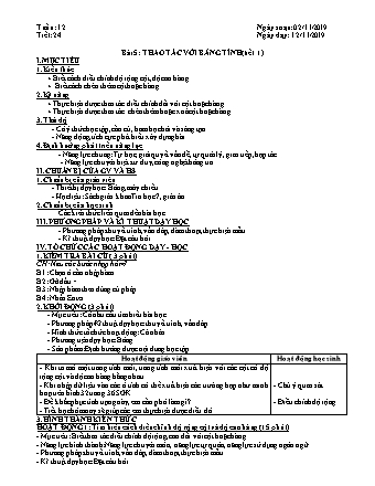 Giáo án phát triển năng lực Tin học 7 theo CV3280 - Tiết 24, Bài 5: Thao tác với bảng tính (Tiết 1) - Năm học 2019-2020