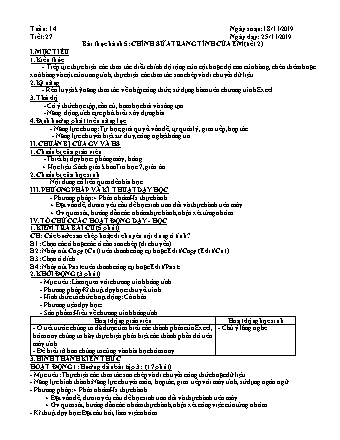 Giáo án phát triển năng lực Tin học 7 theo CV3280 - Tiết 27, Bài thực hành 5: Chỉnh sửa trang tính của em (Tiết 2) - Năm học 2019-2020