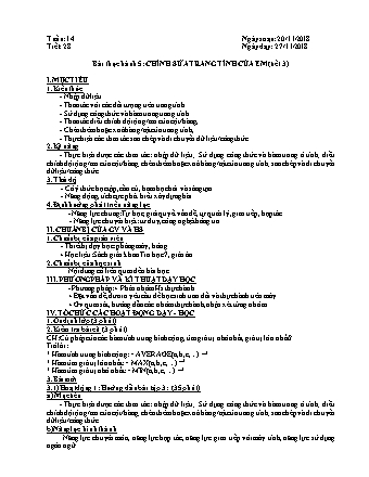 Giáo án phát triển năng lực Tin học 7 theo CV3280 - Tiết 28, Bài thực hành 5: Chỉnh sửa trang tính của em (Tiết 3) - Năm học 2019-2020