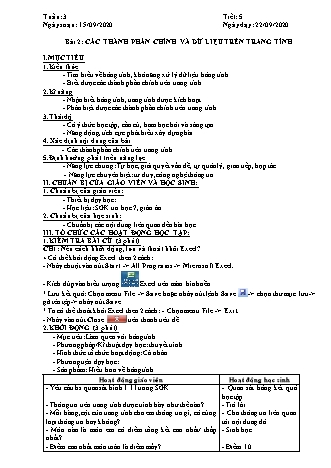 Giáo án phát triển năng lực Tin học 7 theo CV3280 - Tiết 5+6, Bài 2: Các thành phần chính và dữ liệu trên trang tính - Năm học 2020-2021