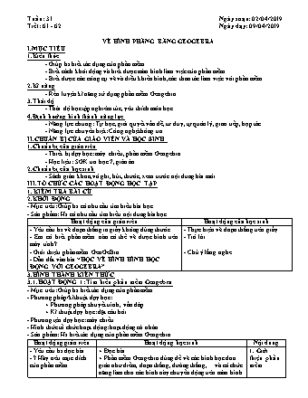 Giáo án phát triển năng lực Tin học 7 theo CV3280 - Tiết 61+62: Vẽ hình phẳng bằng Geogebra - Năm học 2019-2020