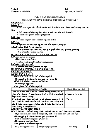 Giáo án phát triển năng lực Tin học 8 theo CV3280 - Tiết 1+2, Bài 1: Máy tính và chương trình máy tính - Năm học 2020-2021