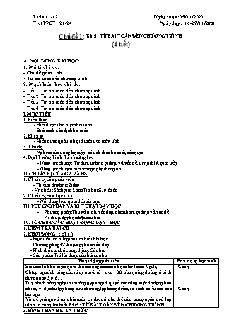 Giáo án phát triển năng lực Tin học 8 theo CV3280 - Tiết 21-24: Từ bài toán đến chương trình - Năm học 2020-2021