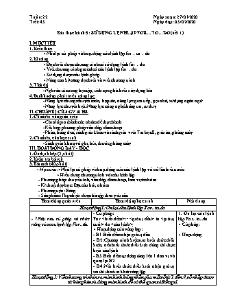 Giáo án phát triển năng lực Tin học 8 theo CV3280 - Tiết 43-46, Bài thực hành 5: Sử dụng lệnh lặp for…to…do - Năm học 2019-2020