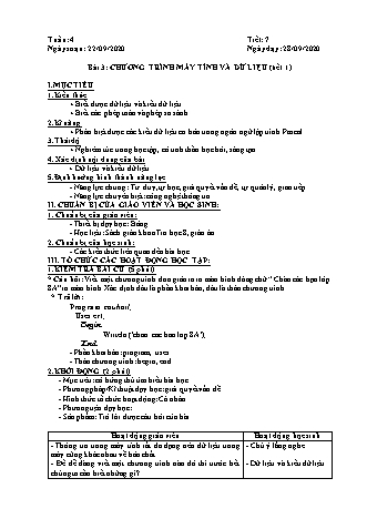 Giáo án phát triển năng lực Tin học 8 theo CV3280 - Tiết 7+8, Bài 3: Chương trình máy tính và dữ liệu - Năm học 2020-2021