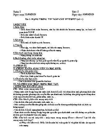 Giáo án phát triển năng lực Tin học 9 theo CV3280 - Tiết 3+4, Bài 2: Mạng thông tin toàn cầu Internet - Năm học 2020-2021