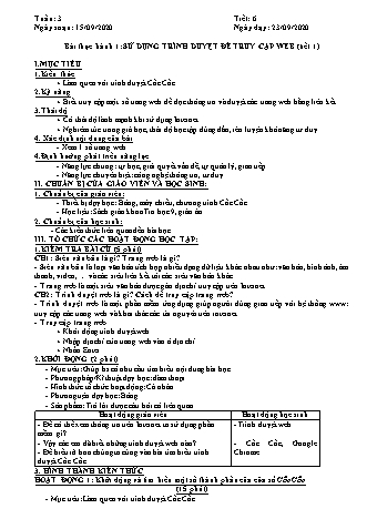 Giáo án phát triển năng lực Tin học 9 theo CV3280 - Tiết 7+8, Bài thực hành 1: Sử dụng trình duyệt để truy cập Web - Năm học 2020-2021