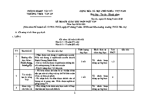 Kế hoạch giáo dục môn Ngữ văn THCS - Chương trình cả năm - Năm học 2020-2021 - Trường THCS Tân An