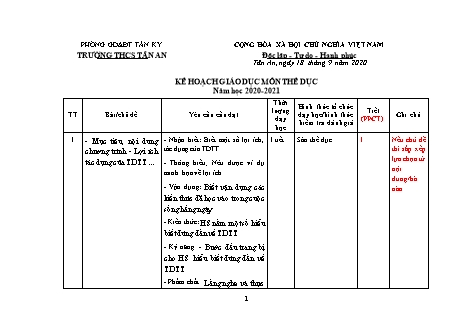 Kế hoạch giáo dục môn Thể dục THCS - Chương trình cả năm - Năm học 2020-2021 - Trường THCS Tân An