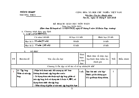 Kế hoạch giáo dục Toán THCS - Chương trình cả năm - Năm học 2020-2021