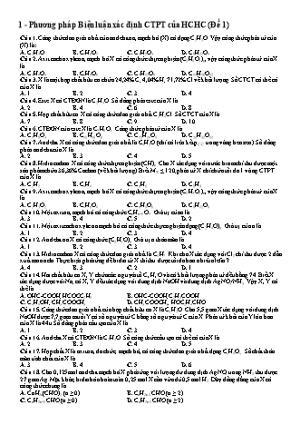 Bài tập trắc nghiệm Hóa học Lớp 12 - Phương pháp biện luận xác định công thức phân tử của hợp chất hữu cơ - Đề 1 (Có lời giải)