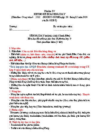 Gián án Ngữ văn 9 theo CV5512 - Văn bản Đồng chí