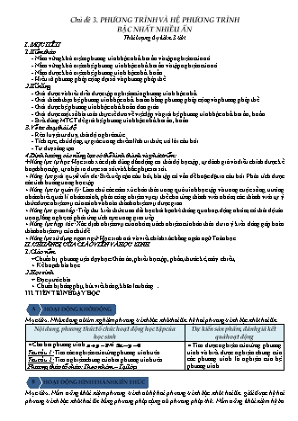 Giáo án Đại số Lớp 10 - Chương 3 - Chủ đề 3: Phương trình và hệ phương trình bậc nhất nhiều ẩn