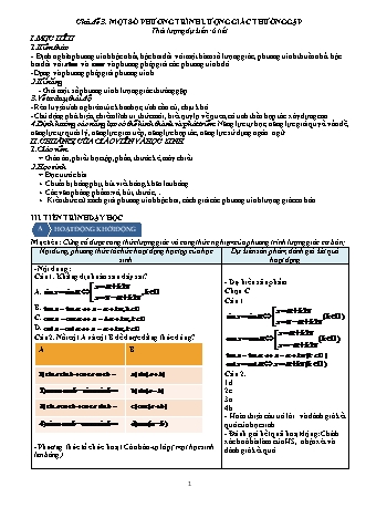 Giáo án Đại số Lớp 11 - Chương 1 - Chủ đề 3: Một số phương trình lượng giác thường gặp