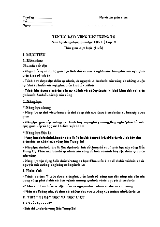 Giáo án Địa lí Lớp 9 theo CV5512 - Bài 23: Vùng bắc Trung Bộ