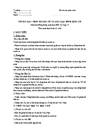 Giáo án Địa lí Lớp 9 theo CV5512 - Bài 3: Phân bố dân cư và các loại hình quần cư