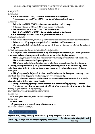 Giáo án Giải tích Lớp 12 - Chương 1 - Chủ đề 3: Giá trị lớn nhất và giá trị nhỏ nhất của hàm số