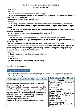 Giáo án Giải tích Lớp 12 - Chương 2 - Chủ đề 4: Hàm số mũ. Hàm số lôgarit