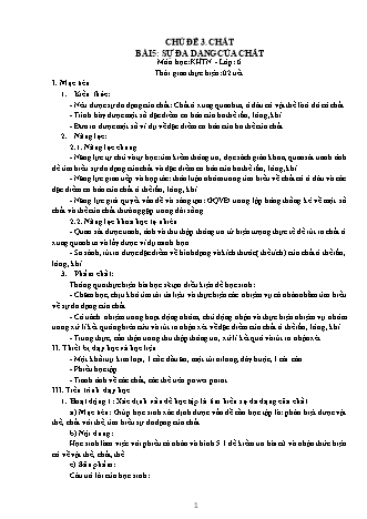 Giáo án Khoa học tự nhiên Lớp 6 Sách Cánh diều - Phần: Hóa học - Chủ đề 3: Chất