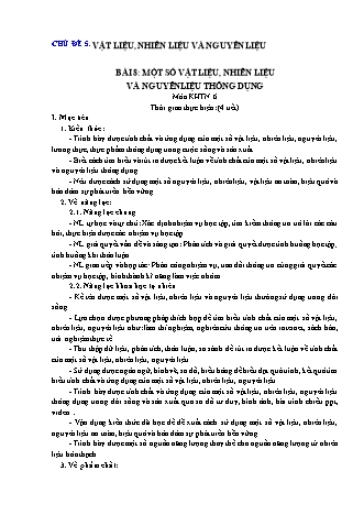 Giáo án Khoa học tự nhiên Lớp 6 Sách Cánh diều - Phần: Hóa học - Chủ đề 5: Vật liệu, nhiên liệu và nguyên liệu