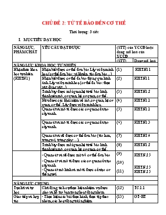 Giáo án Khoa học tự nhiên Lớp 6 Sách Chân trời sáng tạo - Phần: Sinh học - Chủ đề 2: Từ tế bào đến cơ thể