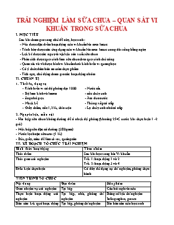 Giáo án Khoa học tự nhiên Lớp 6 Sách Chân trời sáng tạo - Trải nghiệm làm sữa chua. Quan sát vi khuẩn trong sữa chua