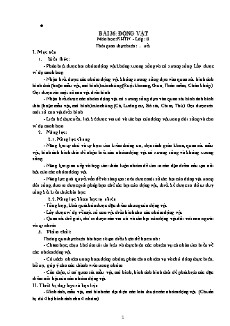 Giáo án Khoa học tự nhiên Lớp 6 Sách Kết nối tri thức với cuộc sống - Chương 7 - Bài 36: Động vật