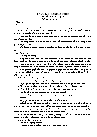 Giáo án Khoa học tự nhiên Lớp 6 Sách Kết nối tri thức với cuộc sống - Chương 8 - Bài 45: Lực cản của nước