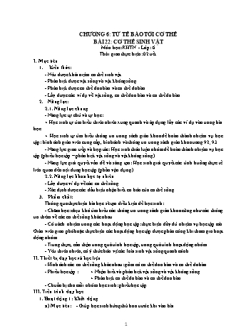 Giáo án Khoa học tự nhiên Lớp 6 Sách Kết nối tri thức với cuộc sống - Chương 6 - Bài 22: Cơ thể sinh vật