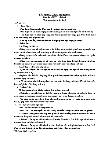 Giáo án Khoa học tự nhiên Lớp 6 Sách Kết nối tri thức với cuộc sống - Chương 7 - Bài 38: Đa dạng sinh học