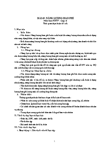 Giáo án Khoa học tự nhiên Lớp 6 Sách Kết nối tri thức với cuộc sống - Chương 9 - Bài 49: Năng lượng hao phí