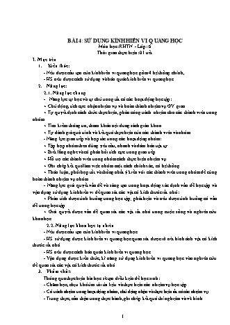 Giáo án Khoa học tự nhiên Lớp 6 Sách Kết nối tri thức với cuộc sống - Chương 1 - Bài 4: Sử dụng kính hiển vi quang học