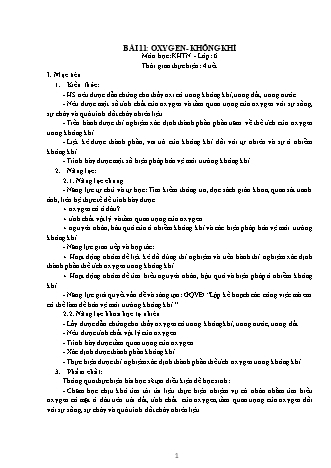 Giáo án Khoa học tự nhiên Lớp 6 Sách Kết nối tri thức với cuộc sống - Chương 2 - Bài 11: Oxygen. Không khí