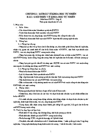 Giáo án Khoa học tự nhiên Lớp 6 Sách Kết nối tri thức với cuộc sống - Chương 1 - Bài 1: Giới thiệu về khoa học tự nhiên