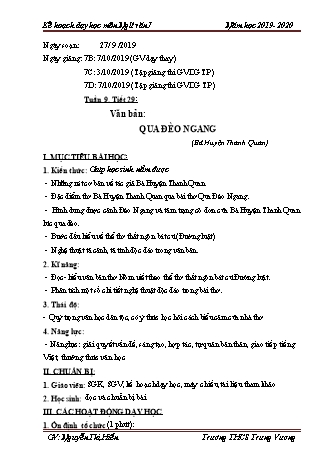 Giáo án Ngữ văn Lớp 7 - Tiết 29: Văn bản Qua đèo Ngang - Năm học 2019-2020 - Nguyễn Thị Hiền