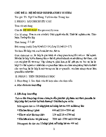 Giáo án STEM Lớp 11 - Chủ đề 31: Hệ hô hấp (respiratory system)