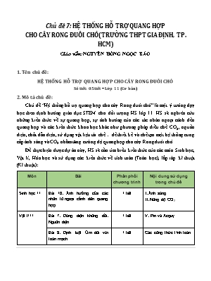 Giáo án STEM Lớp 11 cơ bản - Chủ đề 38: Hệ thống hỗ trợ quang hợp cho cây rong đuôi chó - Trường THPT Gia Định