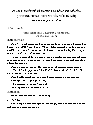 Giáo án STEM Lớp 7 - Chủ đề 36: Thiết kế hệ thống báo động khi mở cửa - Trường THCS Nguyễn Siêu